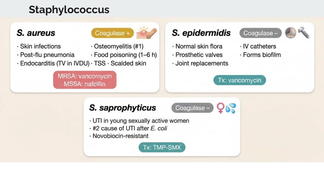 Cocci breakdown: catalase and hemolysis